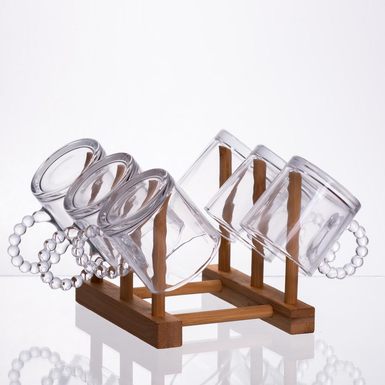 Чайний сервіз із товстого скла 8 предметів з бамбуковою підставкою для чашок (64486-23) - фото 6 Чайний сервіз із товстого скла 8 предметів з бамбуковою підставкою для чашок (64486-23) - фото 6