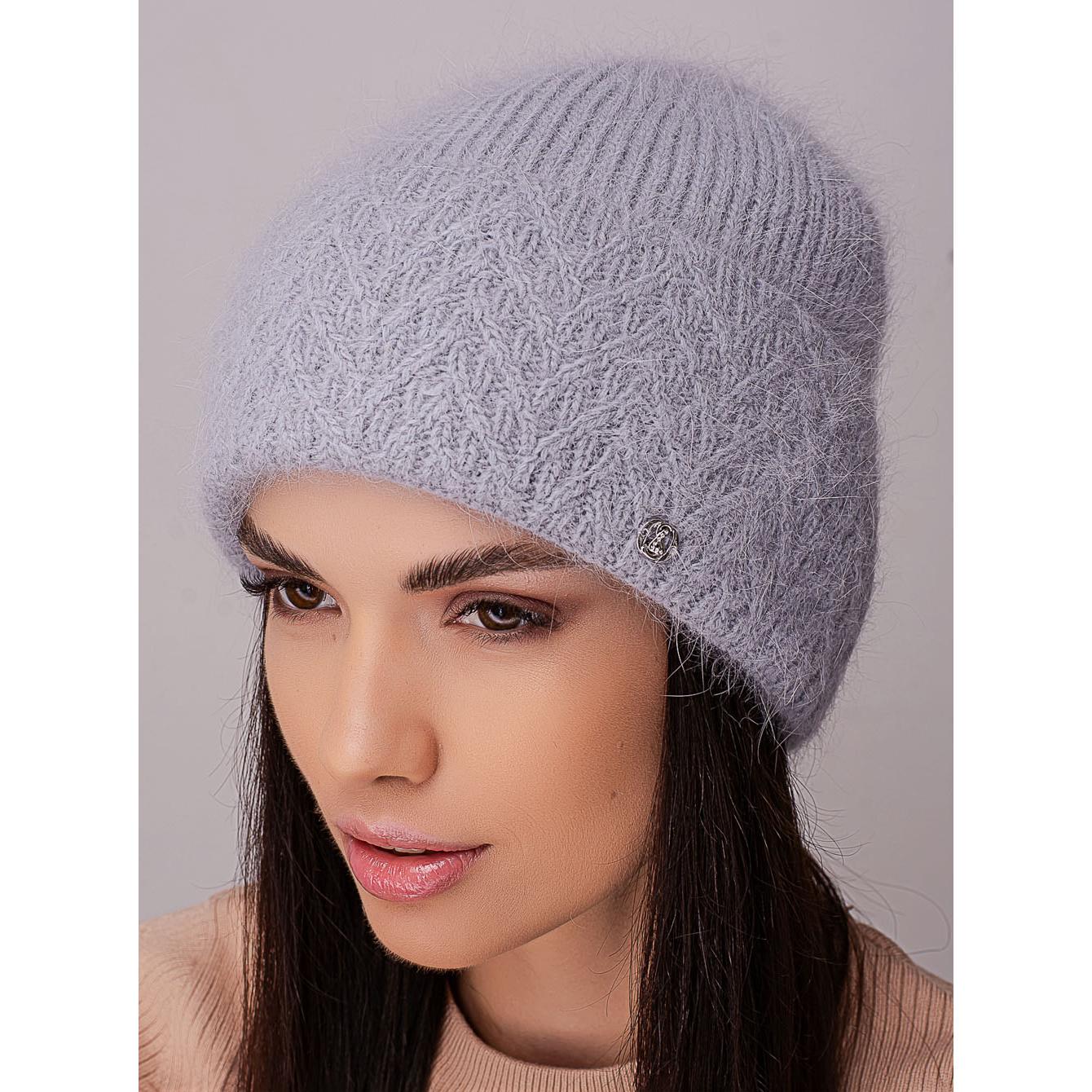 Шапка ангорова жіноча з флісовою підкладкою і візерунком на відвороті Leks Марі Метал - фото 1
