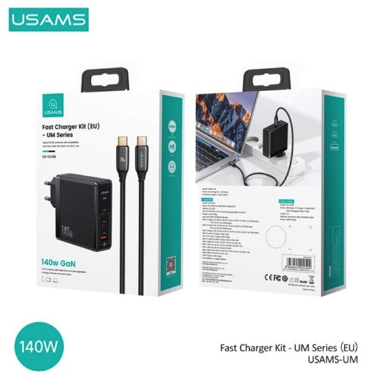 Зарядное устройство US-CC168 EU T52 140W ACC GaN Fast Charger 2xType-C USB-A Type-C to Type-C 240W PD3.1 1,2 м Black (605520) - фото 4