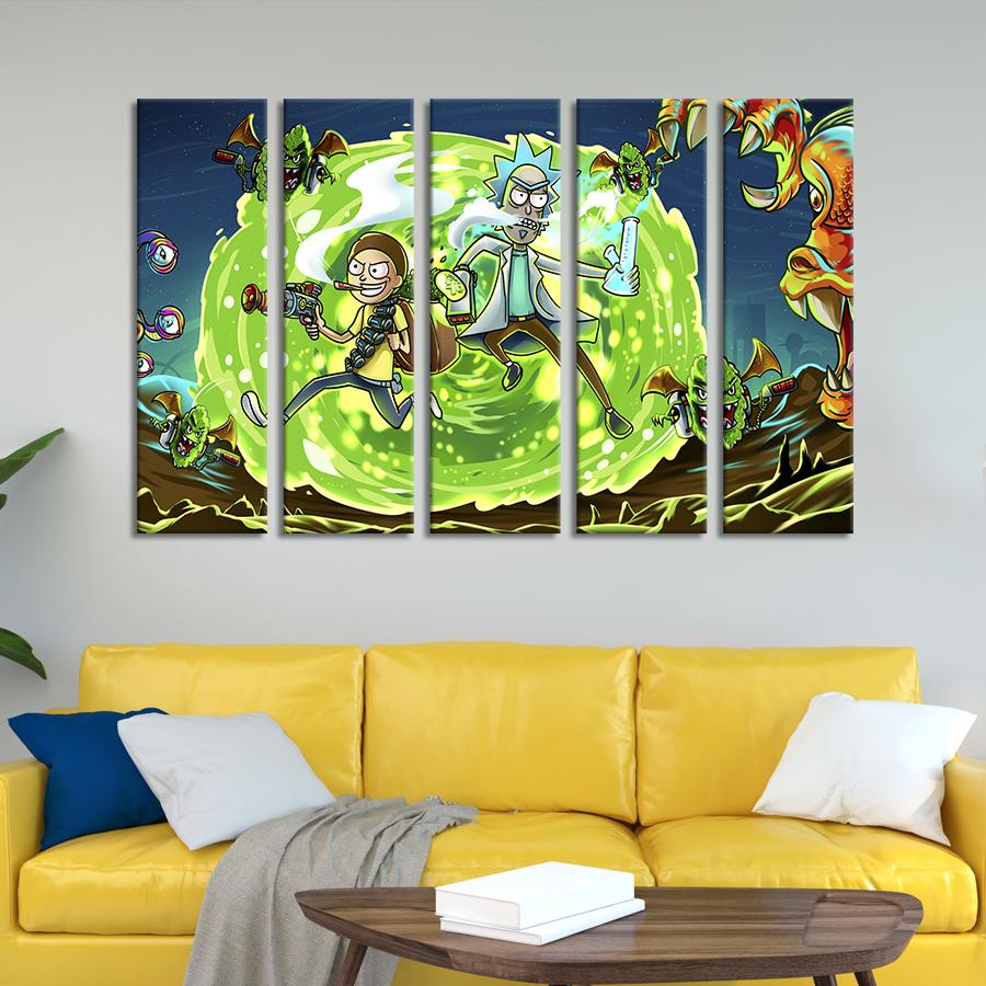 Модульна картина з 5 частин Рік і Морті та Смарагдовий портал 87x50 см (737-51)