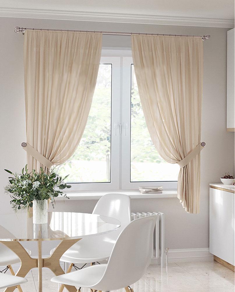 Комплект тюль короткая Pivdenne 145х170 см 2 шт. 290 см и подвязы вуаль Светло-бежевый (8494-170-2pod)