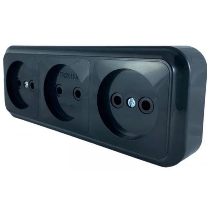 Розетка тримісна MARSHEL RO16-250 Чорний