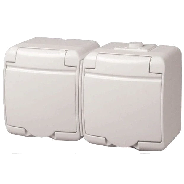 Розетка 2-плюсна Hermetics 4668019 з заземленням Schuko RHE-2s біла кришка IP54 ETI Білий (3014539907)