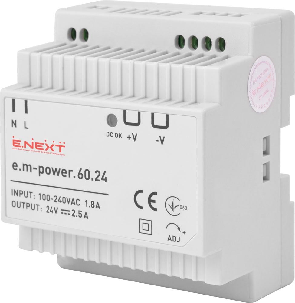 Блок живлення DIN-рейку E.NEXT e.m-power.60.24 DC24В 60 Вт (i083005)