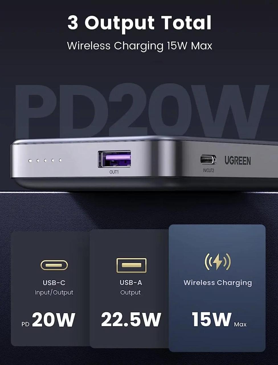 Повербанк UGREEN 10000 mAh MagSafe Magnetic 20W USB-C White (2390696110) - фото 6 Повербанк UGREEN 10000 mAh MagSafe Magnetic 20W USB-C White (2390696110) - фото 6