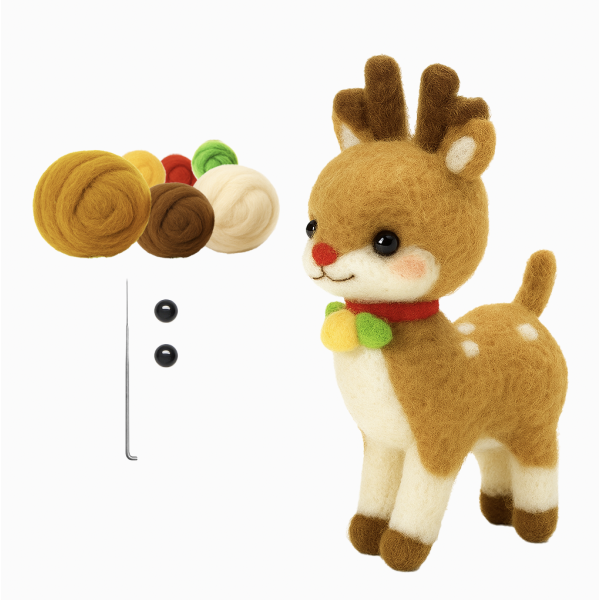 Набір для валяння Олень з вовни та голками для початківців Набір для валяння Олень з вовни та голками для початківців