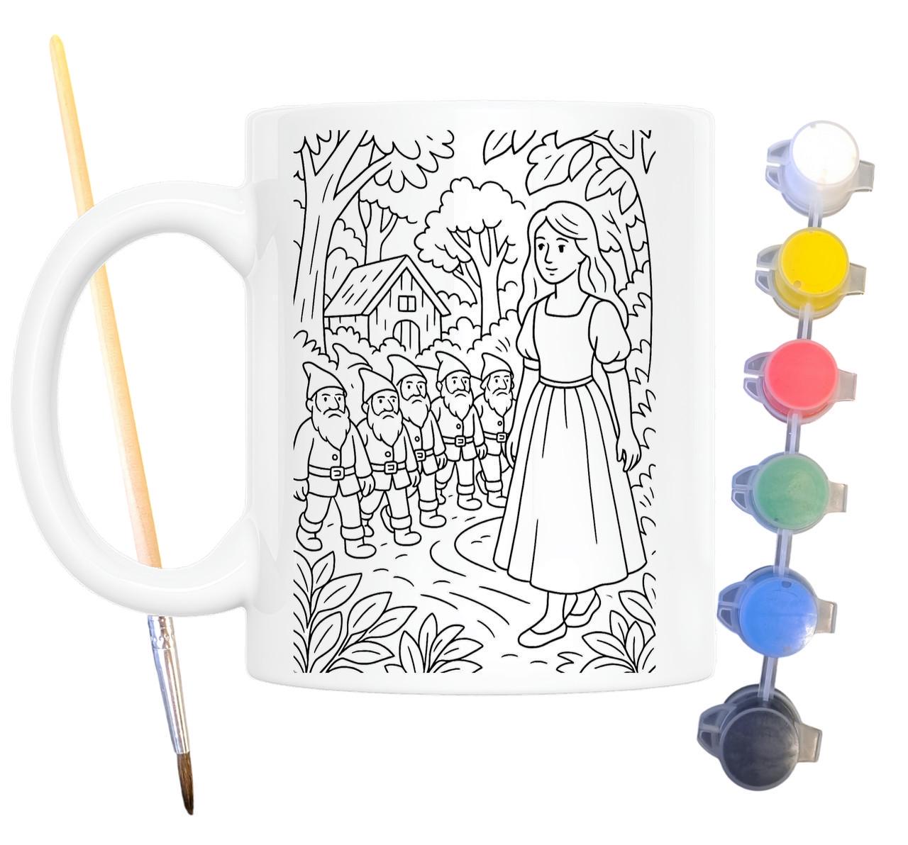 Набір для творчості кружка розмальовка Білосніжка та семеро гномів за мотивами казки братів Грімм 330 мл Білий (КР0187)