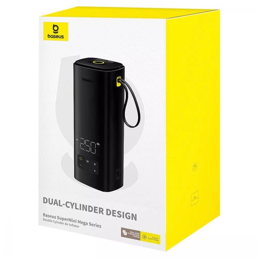Компрессор автомобильный Baseus C11123202111-00 портативный SuperMini Mega Series с LED-дисплеем 4 режимами Black (618460) - фото 5 Компрессор автомобильный Baseus C11123202111-00 портативный SuperMini Mega Series с LED-дисплеем 4 режимами Black (618460) - фото 5