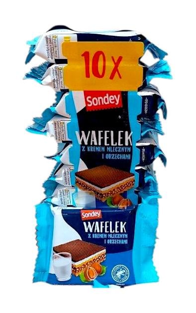 Вафли хрустящие Sondey с молочно-ореховым кремом какао и фундуком в индивидуальных х 10 шт. x 25 г 250 г (27222456)