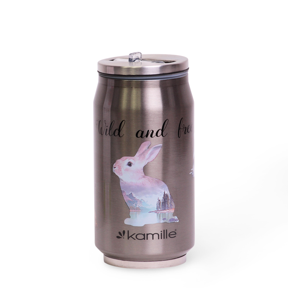 Термобанка Kamille 300 мл из нержавеющей стали с трубочкой KM-2204