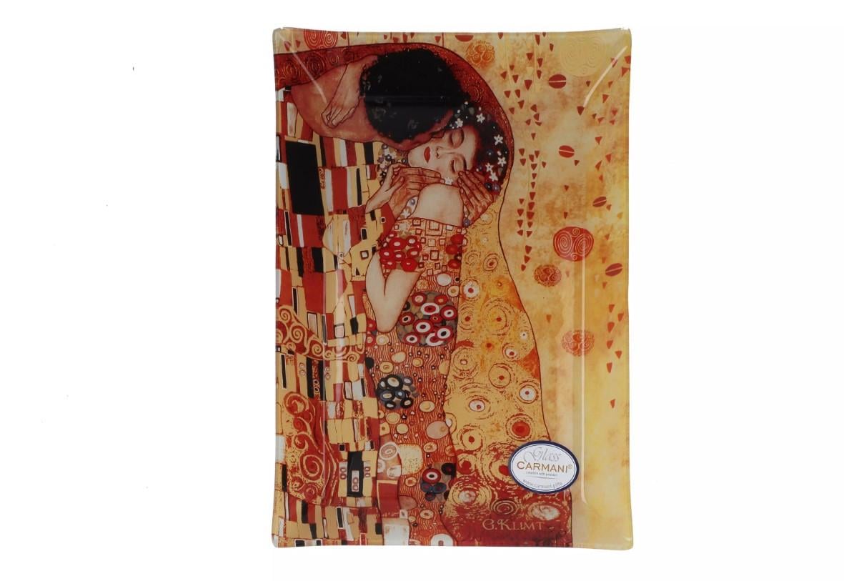 Тарелка стеклянная Саrmani Г. Климт Поцелуй 32х24 см (198-1141)