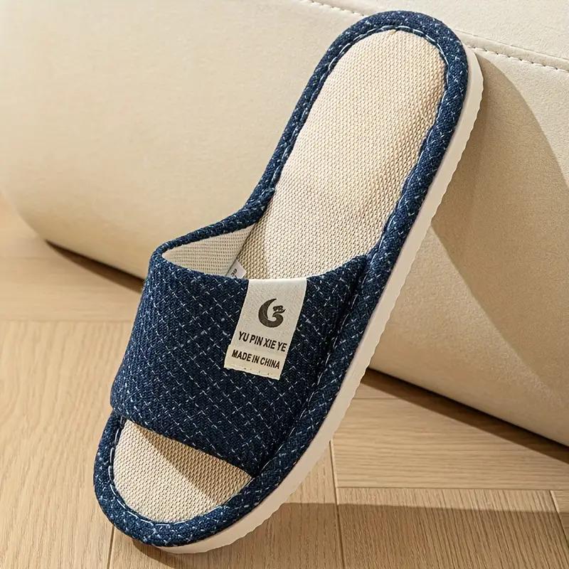 Домашние льняные тапочки с открытым носком р. 43/44 28,7 см Темно-синий - фото 4