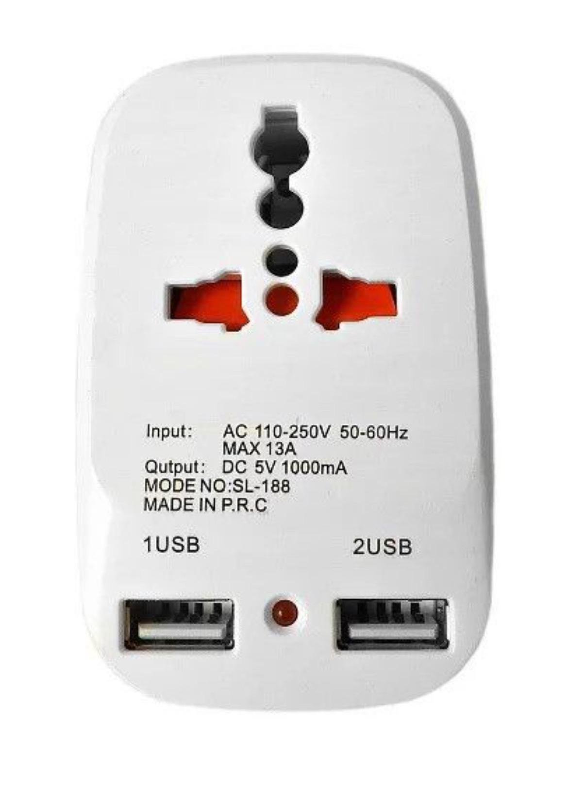 Переходник сетевой Travel Adaptor 823 тройник с 2 usb выходами в розетку Белый (823)
