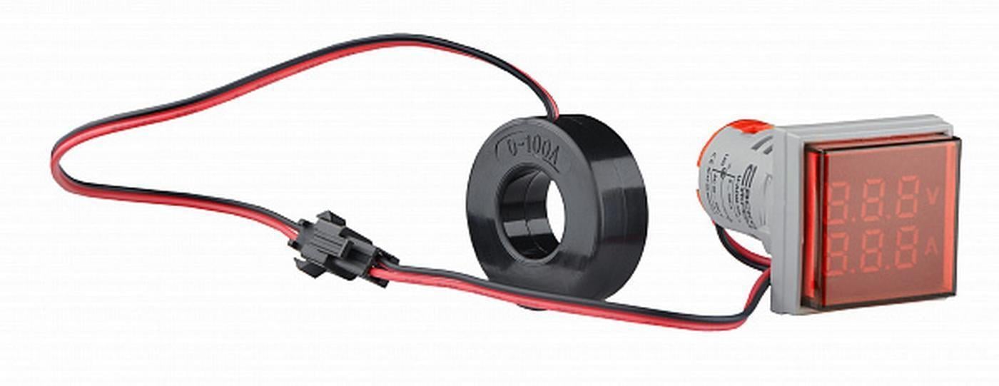 Светосигнальная арматура АСКО-УКРЕМ с индикатором напряжения АС и тока серии U-ADM-VA квадратная ᴓ22 мм Красный (00000055174)