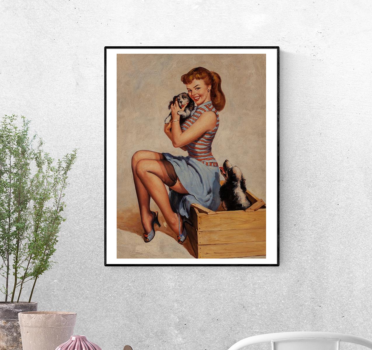 Постер Девушка обнимает собачку формат А-2 (pin_up010043_Poster)