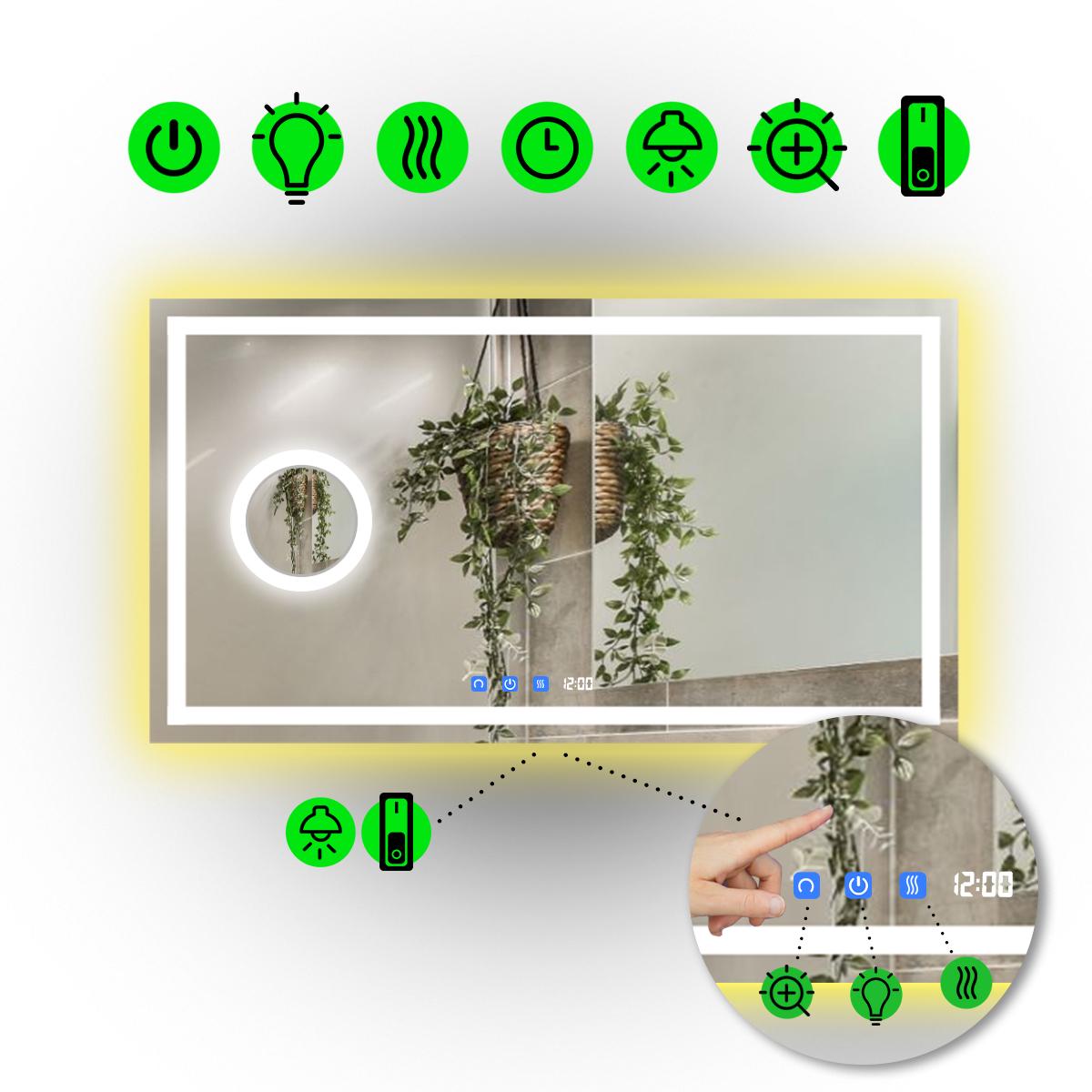 Зеркало с LED подсветкой Karnet с тремя сенсорами/часами и механическим включателем 100x60 см (Karnet/1000x600/6191-14/21/1)