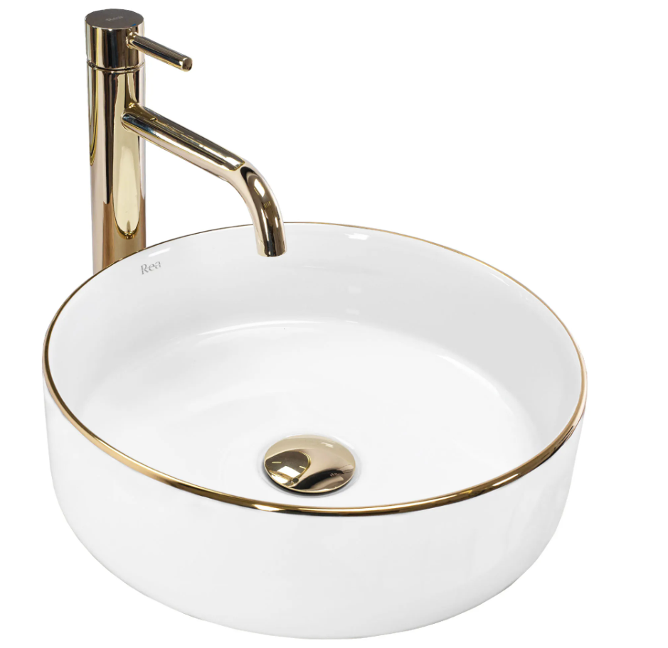 Умывальник накладной Rea SAMI Gold Edge/White (2808389740)