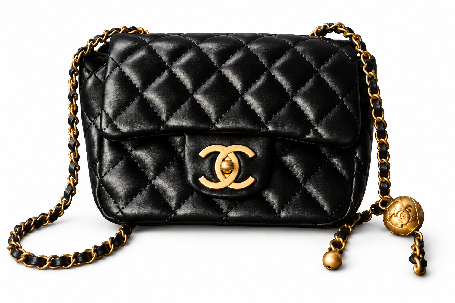 Сумка женская через плечо Chanel стеганая с цепочкой и золотистой фурнитурой Черный