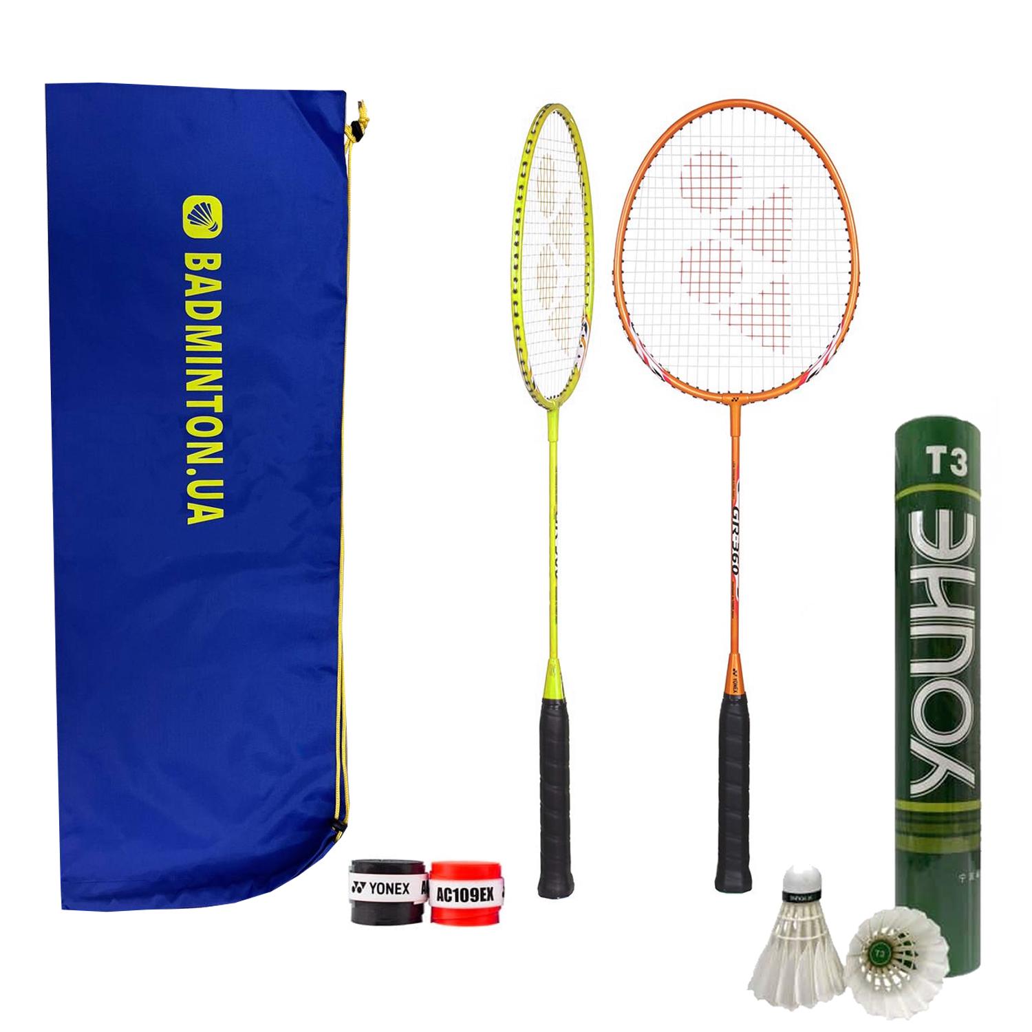 Набір для бадмінтону Yonex Fun 2 ракетки/12 пір'яних воланів/2 намотки/2 чохли (BDSETSMP)