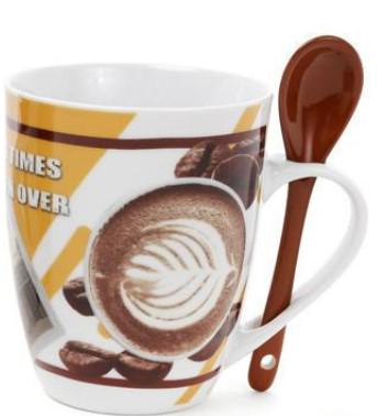 Чашка фарфоровая Coffee in the town с керамической ложкой 350 мл