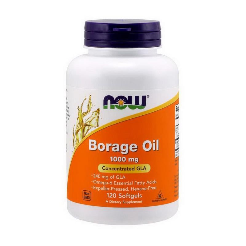 Олія огірочника холодного віджиму без гексану NOW Borage Oil 1000 mg GLA 240 мг 120 м'яких капс.