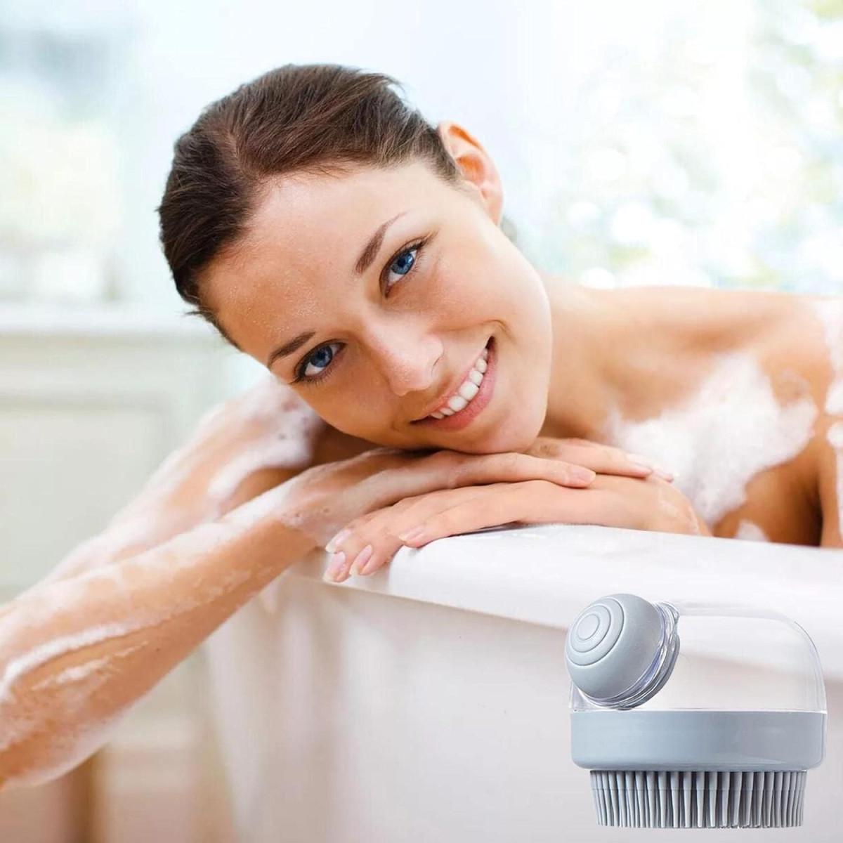 Щітка масажна для миття голови з дозатором 14755 7х8,5 см Сірий (4993576) - фото 6