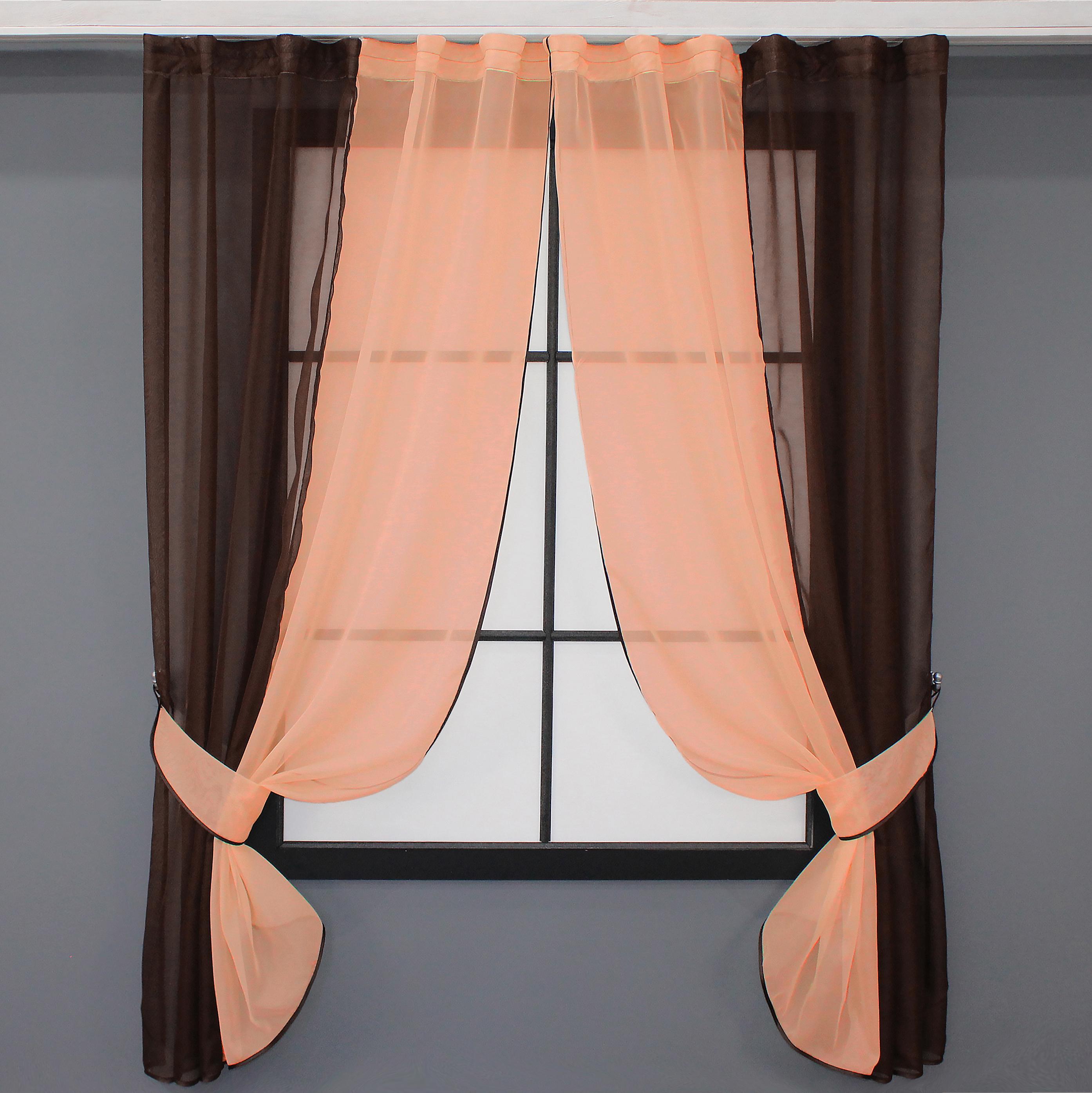 Шторы кухонные VR-Textil №017к комбинированные с подвязками 265х170 см Венге/Персиковый (50-569) Шторы кухонные VR-Textil №017к комбинированные с подвязками 265х170 см Венге/Персиковый (50-569)