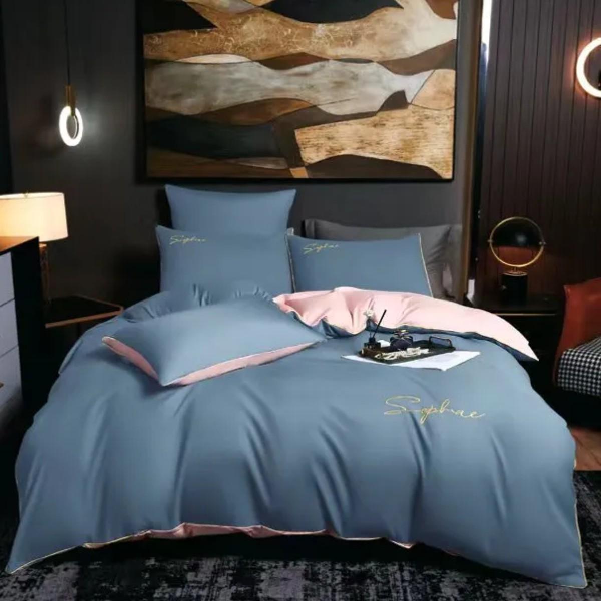 Комплект постільної білизни Koloco Sophae сатин євро Синій (41881) - фото 1 Комплект постільної білизни Koloco Sophae сатин євро Синій (41881) - фото 1