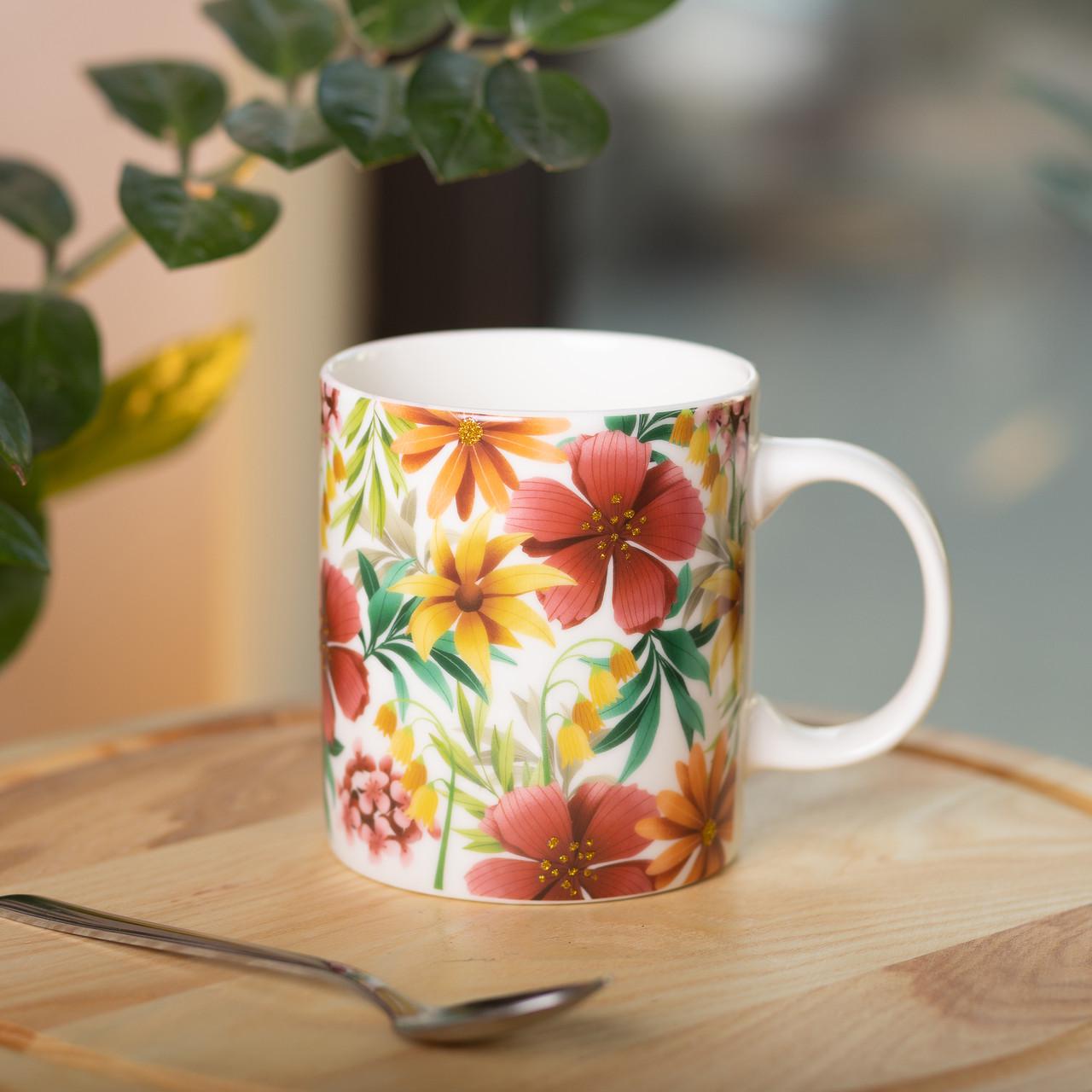 Чашка керамическая с цветочным принтом 400 мл Желтый - фото 4