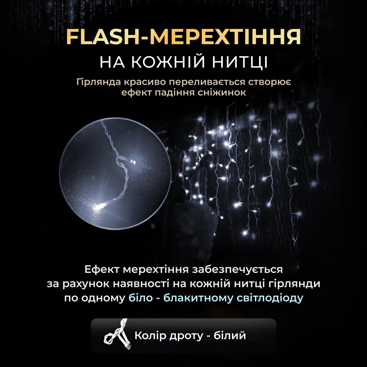 Гирлянда уличная бахрома 12 м 200 led светодиодов наружная белый провод Белый (12MWW) - фото 4