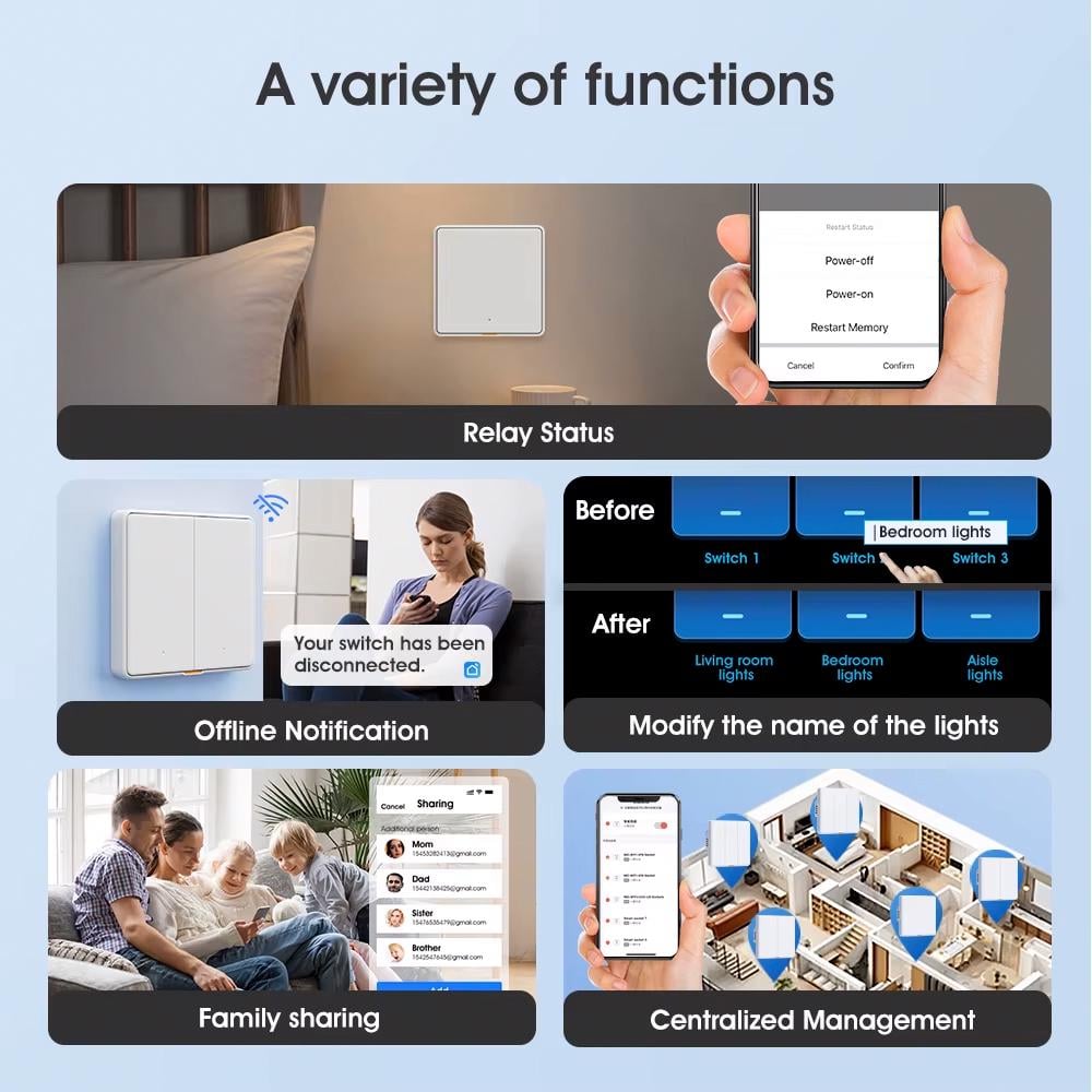 Вимикач механічний Tuya RF433 EU Wi-Fi на дві лінії Чорний (MG-KG120-B2-WIF-433-EU-C) - фото 3