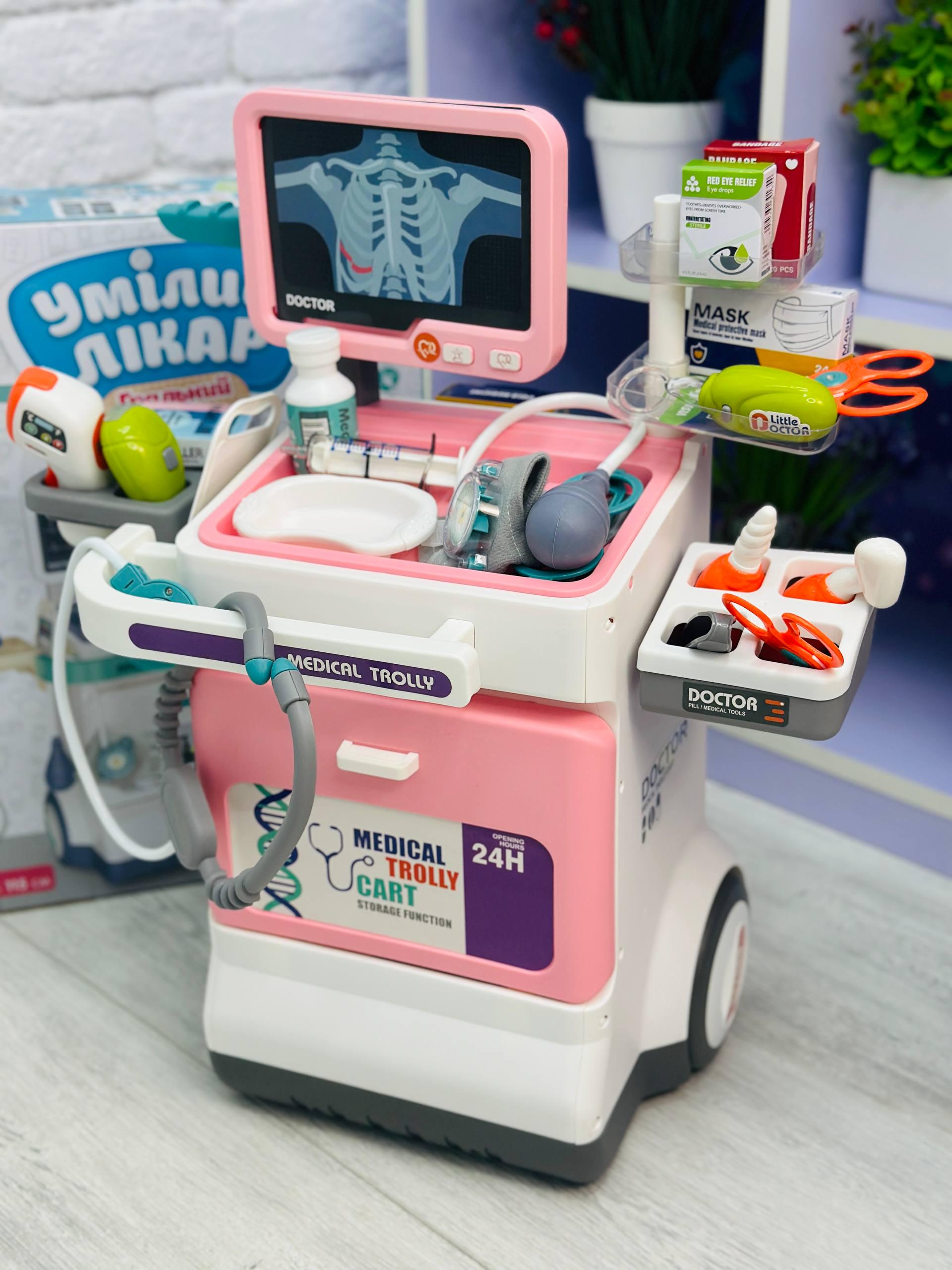 Детский набор врача со столом-тележкой 32 пр. Розовый (2561) - фото 2