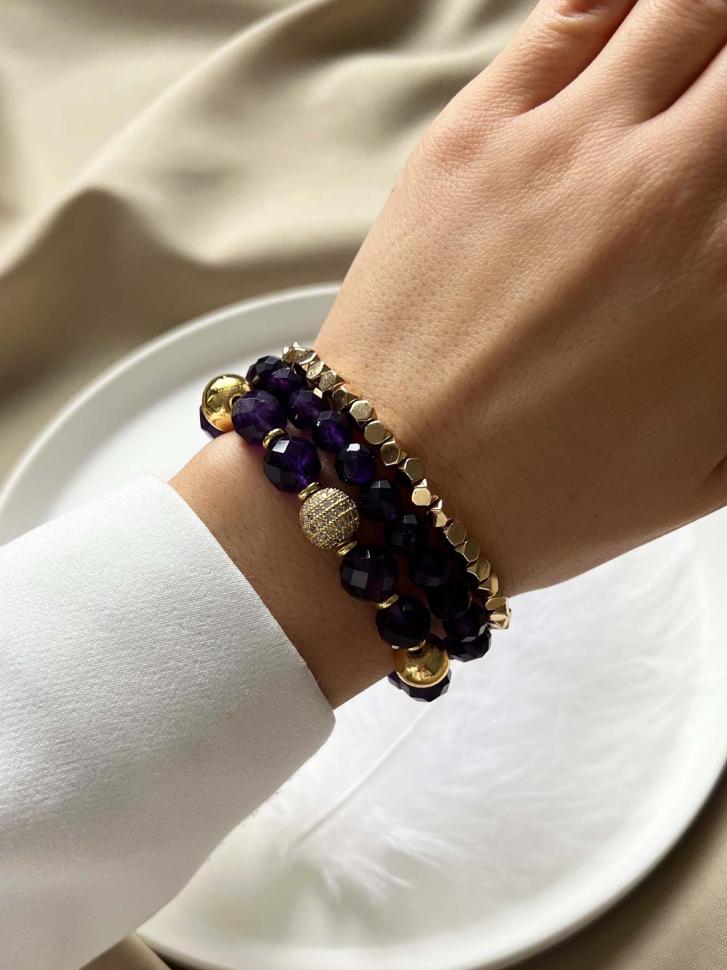 Набор браслетов из натуральных камней аметиста и гематита (4615)