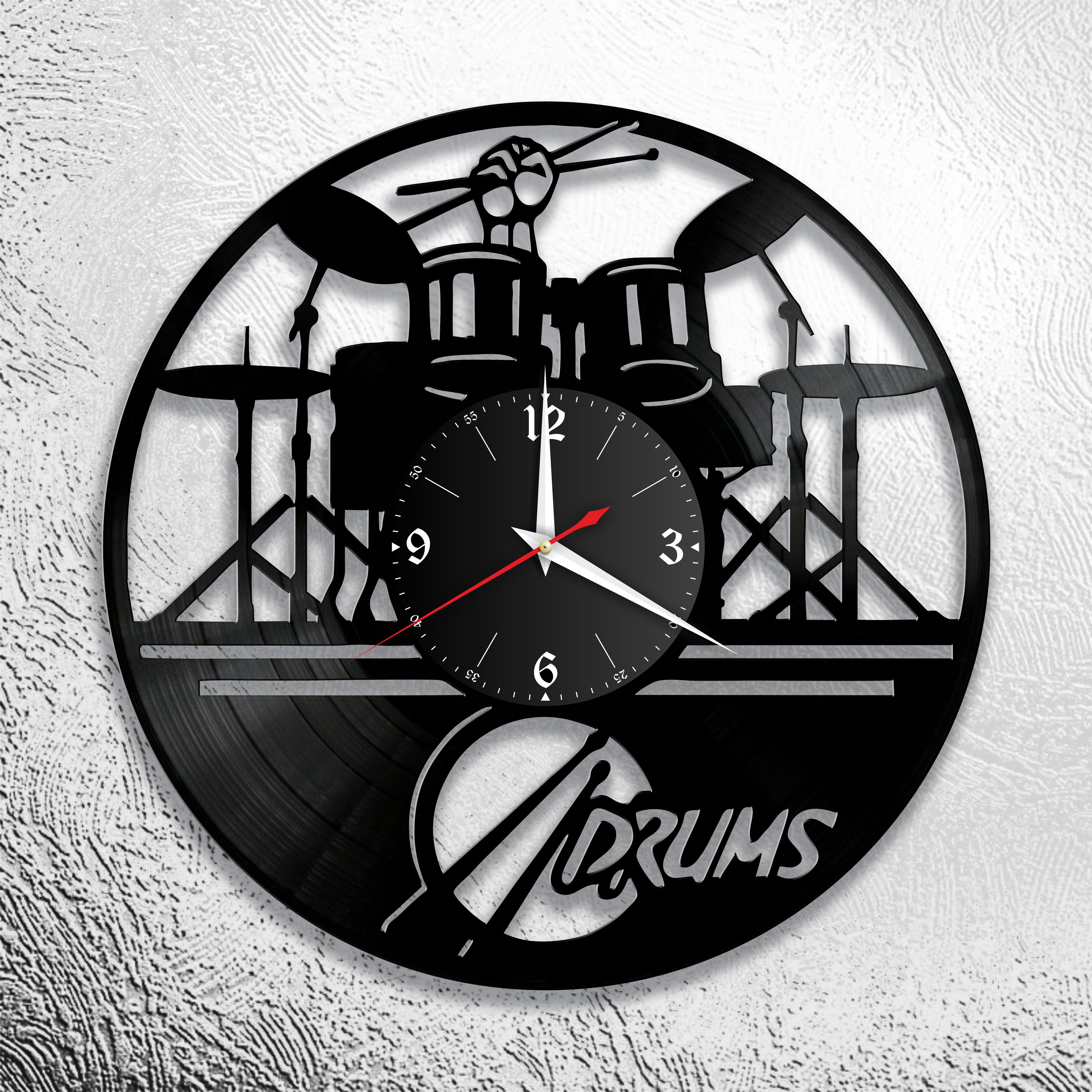 Часы настенные Ударная установка 0803 из виниловой пластинки