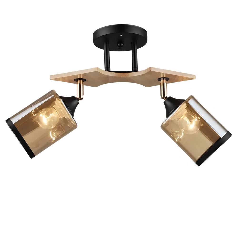 Люстра потолочная Light House SR-20294/2 BK/WOOD L470хW120хH280 E27 плафон янтарный с каймой Черный/Дерево