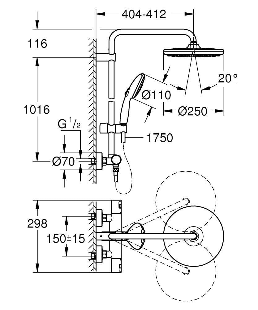 Душова система з термостатом Grohe QuickFix Vitalio Start 26677001 Хром (215018) - фото 2