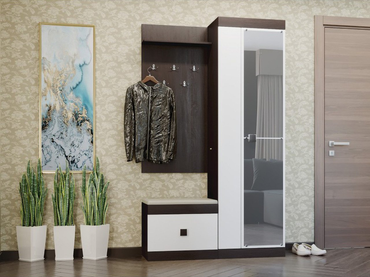 Прихожая со шкафом Эверест Соната 4 205,2х38х120 см Венге темный/Белый