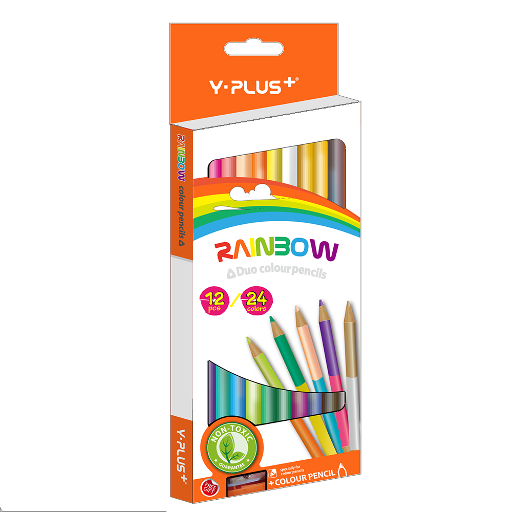Олівці Y-Plus двосторонні RAINBOW зі стругалкою 24 кольори 12 шт. (PC120900)