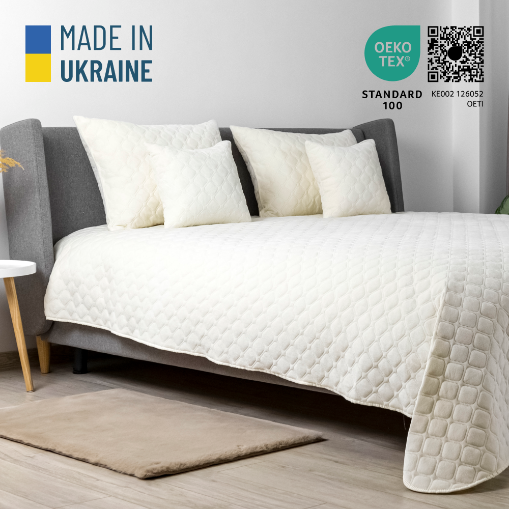 Покривало ТЕП VELOUR ромб круглий 150x210 см Молочний (item17750) - фото 7