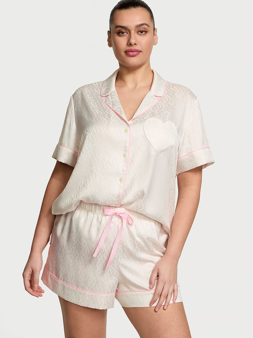 Піжама жіноча Victoria's Secret Glazed Satin Short Pajama Set сатинова S Білий (24583807)
