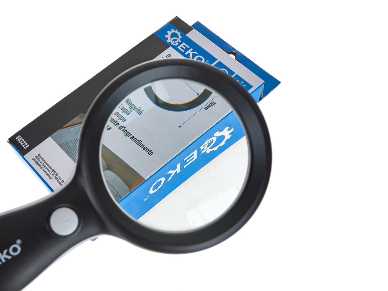 Лупа GeKo з підсвіткою 18 LED 10-кратна діаметр скла 88 мм загальна доржина 213 мм (G03223) - фото 4 Лупа GeKo з підсвіткою 18 LED 10-кратна діаметр скла 88 мм загальна доржина 213 мм (G03223) - фото 4