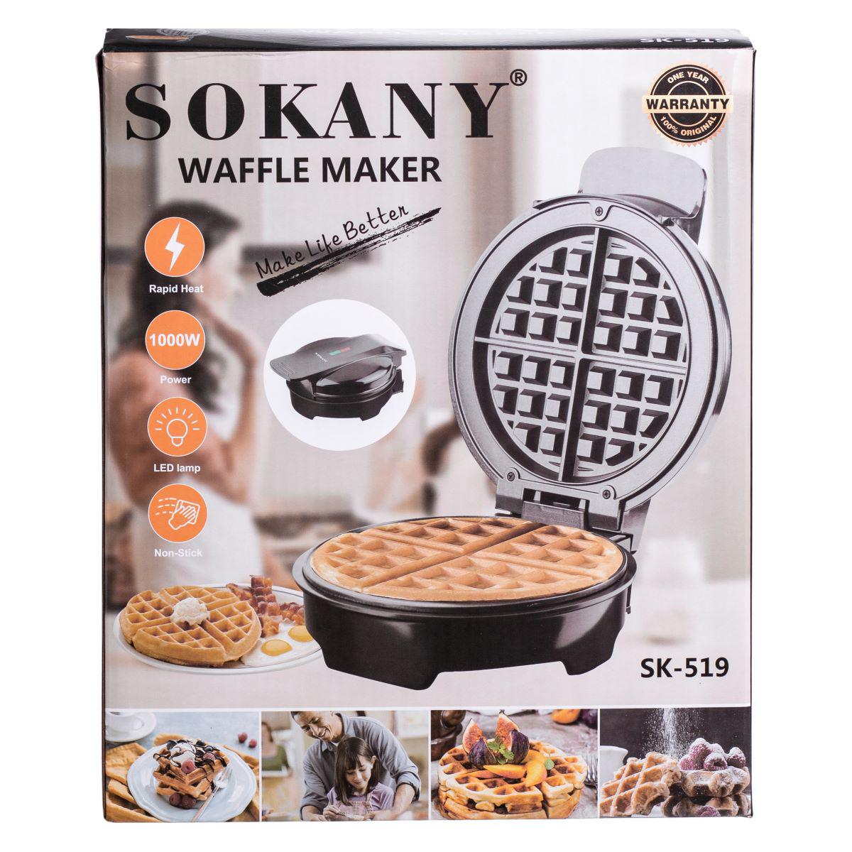 Вафельница для бельгийских вафель Sokany SK-519 с антипригарным покрытием и LED-индикатором круглая 1000 Вт (7392) - фото 12 Вафельница для бельгийских вафель Sokany SK-519 с антипригарным покрытием и LED-индикатором круглая 1000 Вт (7392) - фото 12