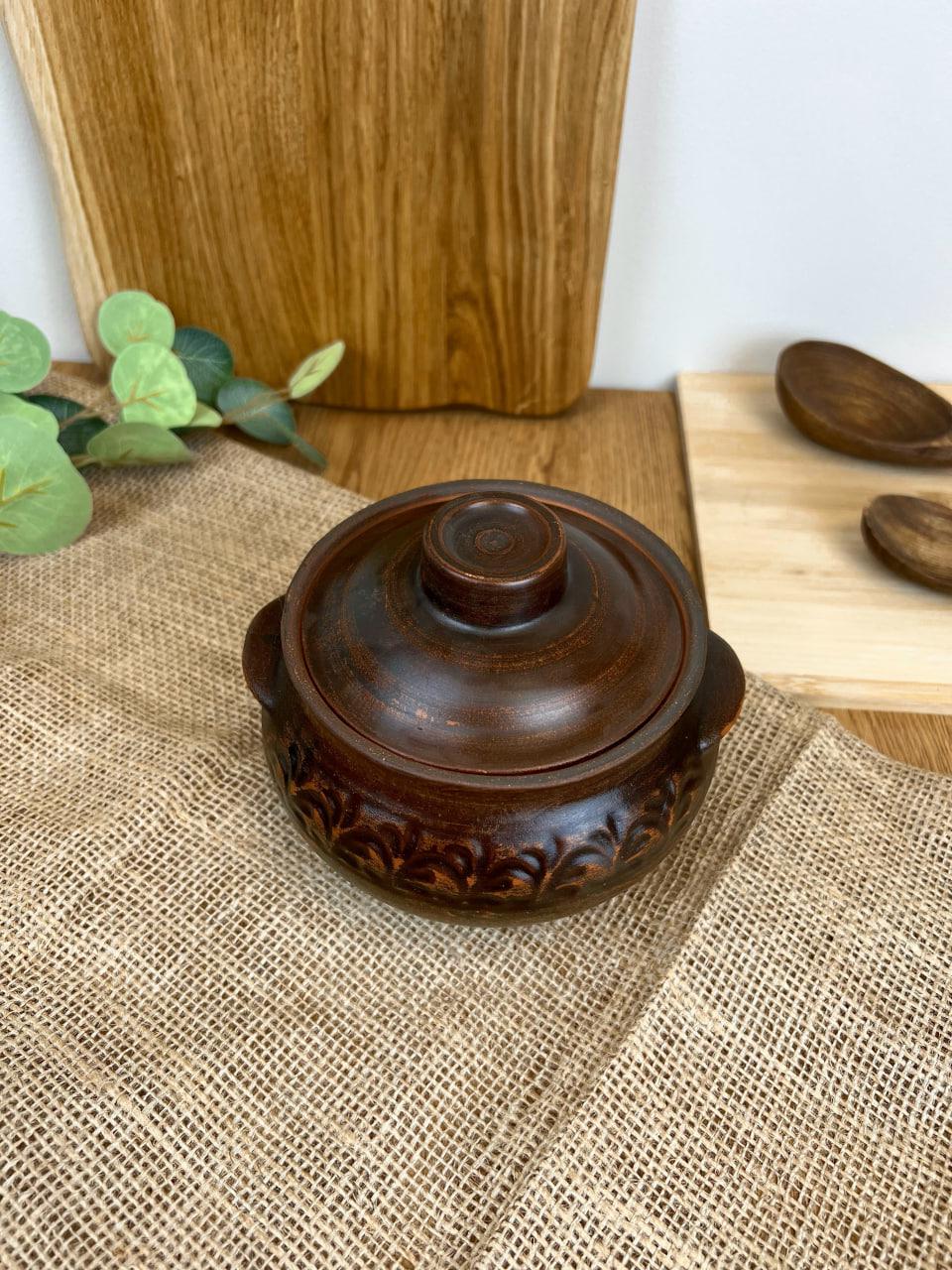 Горщик під жарке керамічний керамічний різьблений декор 0,6 л (3000-18)