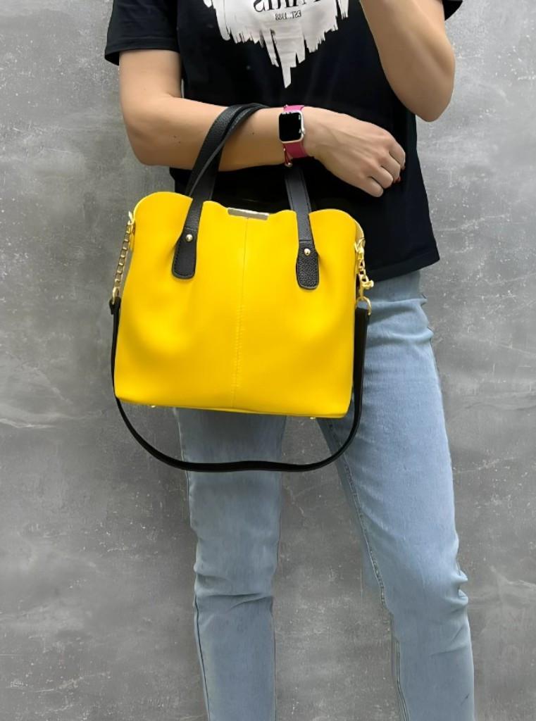 Сумка большая женская элегантная вместительная через плечо из экокожи плечевой ремешок Желтый с черным - фото 3 Сумка большая женская элегантная вместительная через плечо из экокожи плечевой ремешок Желтый с черным - фото 3