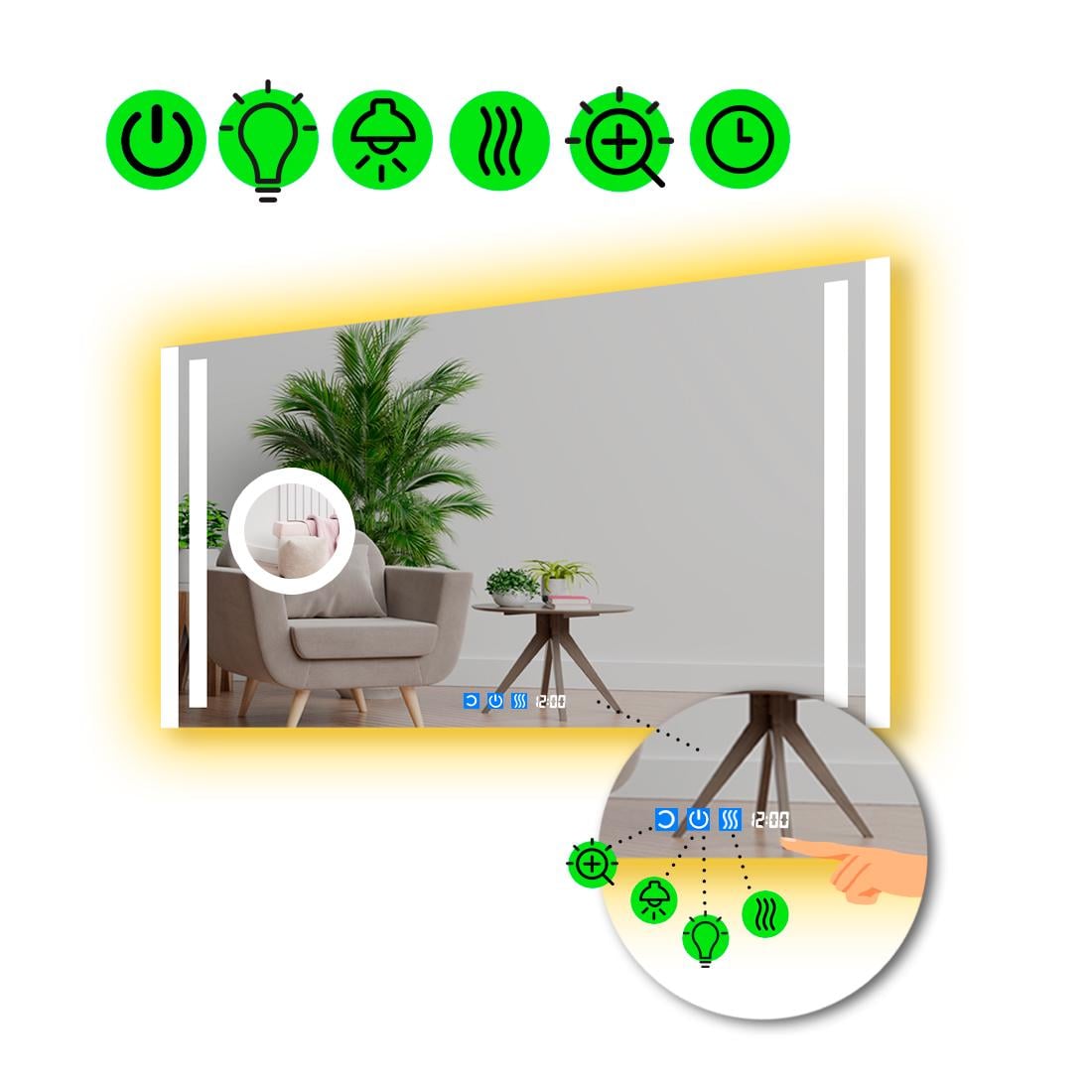 Зеркало с LED подсветкой Mirta с подогревом и линзой с подсветкой 120x80 см (8776277)