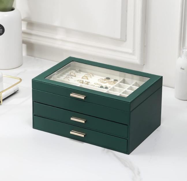 Шкатулка для украшений с крышкой многоуровневая 27х13х18 см Зеленый/Прозрачный (ШДД-29-4) - фото 2 Шкатулка для украшений с крышкой многоуровневая 27х13х18 см Зеленый/Прозрачный (ШДД-29-4) - фото 2