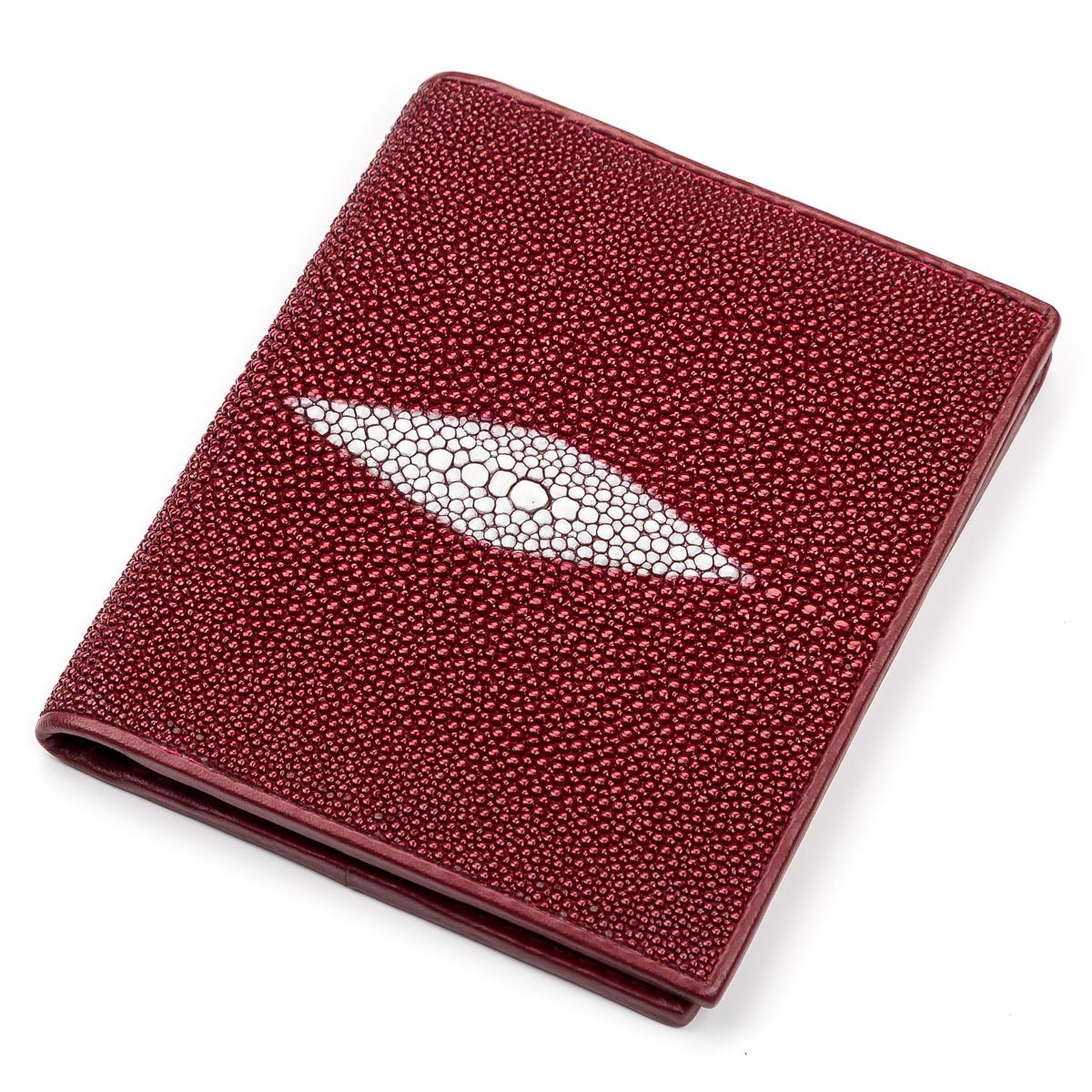Вертикальне портмоне Stingray Leather 18069 з натуральної шкіри морського ската Бордовий
