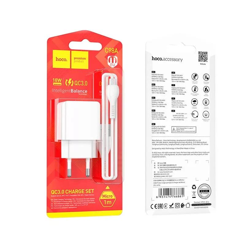 Сетевое зарядное устройство Hoco Micro USB Cable Proton C98A White (9822754) - фото 6