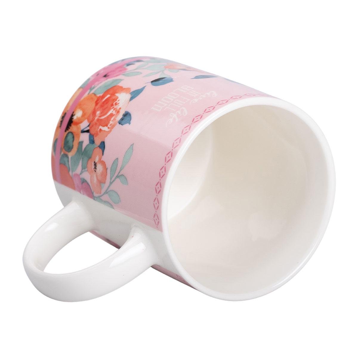 Кружка керамическая с цветочным принтом для чая и кофе 400 мл Розовый (5720)
