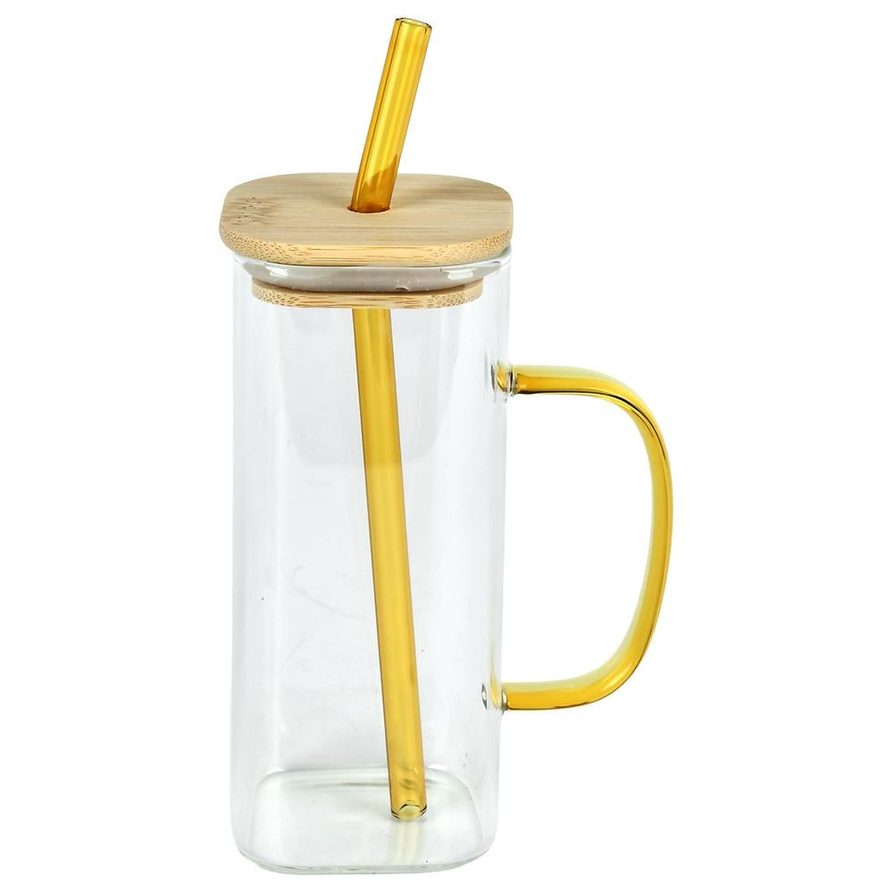 Склянка з бамбуковою кришкою та трубочкою 400 мл (R101145)
